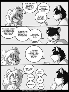 Rating: Questionable Score: 0 Tags: 2012 3:4 anthro beverage bioware black_and_white coffee comic conditional_dnp dialogue digital_media_(artwork) domestic_cat e621 electronic_arts elizabeth_black english_text eyewear felid feline felis female fisk_black food glasses humor jay_naylor lucy_black male mammal mass_effect monochrome mouse murid murine rodent spit-take text url User: bunchy7s