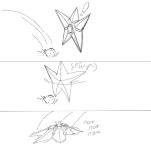 Rating: Safe Score: 0 Tags: 1:1 ambiguous_gender aquatic berry e621 eating echinoderm exclamation_point food fruit generation_1_pokemon monochrome nintendo oran_berry plant pokemon pokemon_(species) pokemon_berry solo staryu unknown_artist User: bunchy7s