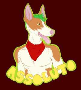 Rating: Safe Score: 0 Tags: amber_eyes assoluto brown_body brown_fur canid canine canis character_name clothing domestic_dog e621 front_view fur green_hair hair half-length_portrait kerchief looking_aside male mammal mostly_nude outline pink_nose portrait sarvix solo text tongue tongue_out white_body white_fur yellow_eyes User: bunchy7s