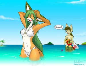 Rating: Questionable Score: 0 Tags: 2007 anthro aquatic beach bikini breasts canid canine cleavage clothed clothing cloud detailed_background dialogue duo e621 english_text eyes_closed female fish fox green_hair hair iontoon legs_in_water male male/female mammal open_mouth outside partially_submerged sea seaside shark shocked skimpy sky smile submerged_legs summer surprised swimwear text tight_clothing two-piece_swimsuit water wide_eyed User: bunchy7s