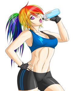 Rating: Questionable Score: 0 Tags: 5:6 alternate_species breasts clothed clothing e621 female fingerless_gloves friendship_is_magic gloves hair hand_on_hip handwear hasbro hi_res holding_object human humanized mammal multicolored_hair my_little_pony navel not_furry one_eye_closed open_mouth purple_eyes rainbow_dash_(mlp) rainbow_hair simple_background skimpy solo white_background zantyarz User: bunchy7s