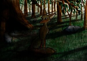 Rating: Safe Score: 0 Tags: acru_jovian ambiguous_gender canid canine dark detailed_background e621 feral forest fox front_view full-length_portrait fur grass high_contrast mammal nature outside painting_(artwork) plant portrait quadruped shadow sitting solo traditional_media_(artwork) traditional_painting_(artwork) traditional_watercolor_(artwork) tree watercolor_(artwork) User: bunchy7s