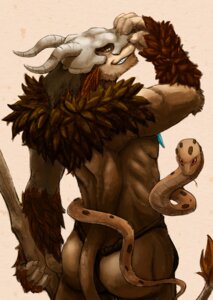 Rating: Questionable Score: 0 Tags: anthro bone bottomwear brown_body brown_fur clothed clothing e621 fur hair hi_res hikuchi loincloth male pose red_hair reptile scalie simple_background skull snake solo thong topless underwear unknown_species yellow_eyes User: bunchy7s