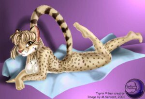 Rating: Questionable Score: 0 Tags: 2001 anthro biped breasts brown_eyes butt e621 english_text felid female hair leopard leopard_spots looking_at_viewer lying mammal markings nude on_front pantherine raised_tail ring_(marking) ringed_tail short_hair solo sonique spots striped_markings striped_tail stripes tail tail_markings text User: bunchy7s