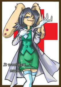 Rating: Safe Score: 0 Tags: absolute_territory accessory antenna_hair anthro armwear bedside_manner biped bittenhard blue_clothing blue_legwear border bottomwear brown_border clothed clothing coat digital_media_(artwork) doctor e621 ear_piercing female front_view garter_straps glove_snap gloves green_bottomwear green_clothing green_topwear grey_hair grey_outerwear hair handwear invasive_procedure lab_coat lagomorph legwear leporid mammal medical medical_gloves moloko necktie piercing portrait rabbit raised_hand red_cross shirt simple_background skirt solo standing three-quarter_portrait tight_bottomwear tight_clothing topwear white_armwear white_clothing User: bunchy7s