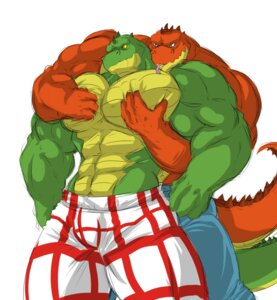 Rating: Questionable Score: 0 Tags: abs alligator alligatorid anthro athletic biceps big_muscles bottomwear brother_(lore) bulge clothed clothing crocodile crocodilian denim denim_bottomwear denim_clothing duo e621 forked_tongue grabbing_from_behind green_body green_skin grin grope hi_res horn jeans licking male male/male muscular muscular_male orange_body orange_eyes orange_skin pants pec_grab pecs pose reptile scales scalie shorts sibling_(lore) simple_background smile standing tongue tongue_out topless wani white_background who yellow_body yellow_skin yongdasom User: bunchy7s