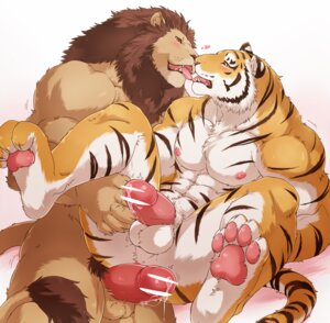Rating: Explicit Score: 0 Tags: 4_toes anthro anthro_on_anthro balls barazoku bodily_fluids brown_mane censor_bar censored countershading duo e621 erection feet felid fur genital_fluids genitals giraffe_(artist) heart_symbol humanoid_genitalia humanoid_penis ineffective_censorship interspecies lam-chan lion lion-san male male/male mammal mane monotone_mane multicolored_body multicolored_fur muscular muscular_male pantherine pawpads penis precum simple_background striped_body striped_fur stripes tiger toes tongue tongue_out white_background User: bunchy7s