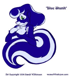 Rating: Questionable Score: 0 Tags: 1994 anthro big_tail blue_body blue_fur blue_hair breasts e621 female fluffy fluffy_tail fur green_eyes hair hand_on_breast holding_breast looking_at_viewer mammal mephitid nipples sandi_wilkinson simple_background skunk smile solo striped_skunk tail text toony url vintage white_background User: bunchy7s