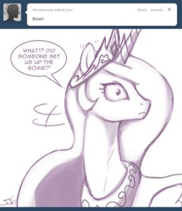 Rating: Safe Score: 0 Tags: 2011 ask_blog ask_princess_molestia crown dialogue e621 english_text equid equine fan_character feathered_wings feathers female feral friendship_is_magic hair hasbro headgear horn john_joseco long_hair mammal monochrome my_little_pony mythological_creature mythological_equine mythology princess princess_celestia_(mlp) princess_molestia royalty simple_background solo text tiara tumblr white_background winged_unicorn wings User: bunchy7s