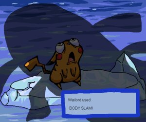 Rating: Safe Score: 0 Tags: 2010 6:5 ambiguous_gender aquatic cetacean drew_gallant duo e621 english_text fur generation_1_pokemon generation_3_pokemon humor ice impending_doom mammal nintendo oh_crap open_mouth pikachu pokemon pokemon_(species) razorcat_(artist) rodent scared shadow simple_background solo_focus tail text uhoh wailord water yellow_body yellow_fur User: bunchy7s