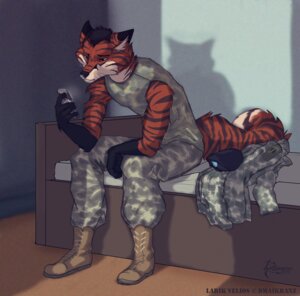 Rating: Safe Score: 0 Tags: anthro arm_on_knee arm_on_leg arms_bent arms_on_legs bar_phone bed bent_legs biped canid canine cellphone clothing discarded_clothing e621 elbow_on_knee elbow_on_leg electronics fox furniture holding_cellphone holding_object holding_phone hybrid koul larik leaning_on_self legs_over_edge looking_at_cellphone looking_at_object looking_at_phone male mammal military over_edge phone raised_hand sitting soldier solo tail uniform warrior User: bunchy7s