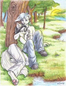 Rating: Safe Score: 0 Tags: 2008 anthro creek detailed_background domestic_cat duo e621 felid feline felis female forest male mammal nature outside plant river riverbank romantic romantic_couple sky tail tree vera_(artist) wood User: bunchy7s