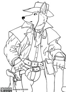Rating: Safe Score: 0 Tags: 2009 against_fence against_surface anthro belt biped black_and_white black_nose canid canine cc-by-nc-sa chaps clothed clothing coat cowboy cowboy_hat creative_commons deadjackal digital_drawing_(artwork) digital_media_(artwork) duster_coat e621 fence fingerless_gloves freely_redistributable front_view fur gloves gun hand_on_hip handgun handwear hat headgear headwear holster humanoid_pointy_ears kerchief leaning line_art looking_away male mammal maned_wolf monochrome pointy_ears portrait ranged_weapon revolver simple_background solo standing three-quarter_portrait topwear uncolored_clothing uncolored_eyes watermark weapon white_background wild_west User: bunchy7s