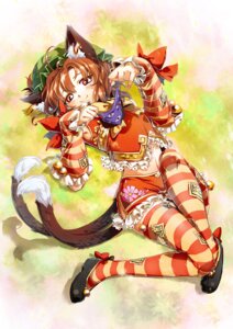 Rating: Questionable Score: 0 Tags: absolute_territory ahoge animal_humanoid armwear bell blush bottomwear brown_hair cat_humanoid chen_(touhou) clothing colored_nails detached_sleeves e621 ear_piercing felid felid_humanoid feline feline_humanoid female fingernails hair hat headgear headwear hi_res humanoid im_(badmasa) jewelry legwear long_fingernails lying mammal mammal_humanoid miniskirt multi_tail nails navel on_back piercing red_eyes short_hair skirt smile solo stripes tail thigh_highs touhou User: bunchy7s
