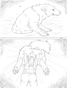 Rating: Safe Score: 0 Tags: ambiguous_gender black_and_white butt canid canine canis duo e621 feet feral hi_res hindpaw human mammal manuka monochrome paws simple_background sketch stuck tail white_background wolf User: bunchy7s