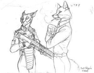 Rating: Safe Score: 0 Tags: anthro armor canid canine caracal caracal_(genus) domestic_cat duo e621 felid feline felis female fox gun jonathan_porter_(thejadedkitsune) male mammal monochrome ranged_weapon rifle scott_ruggels tail weapon User: bunchy7s
