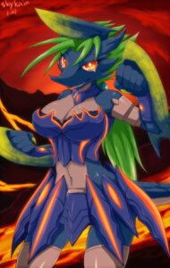 Rating: Safe Score: 0 Tags: armor bra brachydios breasts brute_wyvern capcom clothing dragon e621 european_mythology female green_hair hair hi_res lava monster_hunter mythological_creature mythological_scalie mythology non-mammal_breasts red_eyes scalie skykain solo tail underwear warrior western_dragon wings wyvern User: bunchy7s
