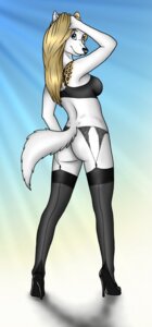 Rating: Questionable Score: 0 Tags: anthro biped black_nose blonde_hair blue_background blue_eyes bra breasts butt canid canine canis chiro_ookami clothed clothing e621 eyebrows eyelashes eyeshadow female fluffy fluffy_tail footwear fur garter_belt garter_straps gradient_background hair hi_res high_heels ineffective_clothing legwear lingerie long_hair looking_at_viewer looking_back makeup mammal shoes simple_background skimpy slim smile solo standing stockings tail tattoo thigh_highs underwear white_background white_body white_fur wolf User: bunchy7s