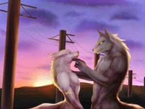 Rating: Questionable Score: 0 Tags: 4:3 abs anthro athletic biceps blue_eyes canid canine canis chest_tuft cloud duo e621 fur grey_body grey_fur jewelry love male male/male mammal mountain muscular nude outside pecs pose ring romantic romantic_ambiance romantic_couple sky smile sunset tail tender tuft urban white_body white_fur wolf yellow_eyes zex User: bunchy7s