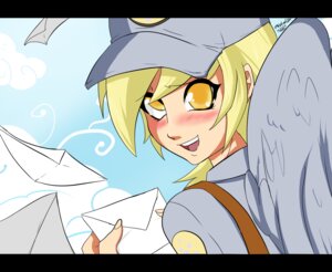 Rating: Safe Score: 0 Tags: 2012 alternate_species black_bars blonde_hair blush clothing cloud derpy_hooves_(mlp) e621 equid equine feathered_wings feathers female friendship_is_magic grey_body grey_feathers hair hasbro hat headgear headwear human humanized letterbox looking_at_viewer mail mammal my_little_pony mythological_creature mythological_equine mythology ninja-8004 outside pegasus shirt sky skyscape solo topwear wings yellow_eyes User: bunchy7s