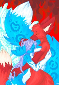 Rating: Safe Score: 0 Tags: 2006 5_fingers amberdrake anthro blue_body blue_fur canid canine crystal digital_media_(artwork) dipstick_tail duo e621 ears_back eyes_closed female fingers fire fox fur hair hand_in_hair hug inner_ear_fluff leaning_on_another long_hair low_res male mammal markings multicolored_body nude oekaki pattern_background pivoted_ears purple_hair red_background red_body red_fur simple_background spots striped_body striped_fur stripes tail tail_markings touching_hair tuft two_tone_body white_body white_fur white_tail_tip User: bunchy7s