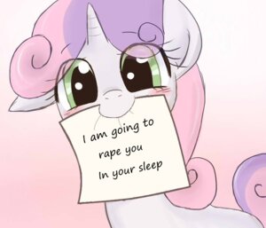 Rating: Safe Score: 0 Tags: 2012 blush e621 english_text equid equine eyebrows eyelashes female feral friendship_is_magic fur green_eyes hair hasbro horn humor looking_at_viewer mammal mouth_hold multicolored_hair my_little_pony mythological_creature mythological_equine mythology note note_in_mouth pink_hair purple_hair sign simple_background smile solo sweetie_belle_(mlp) tail text the_whitest_kids_you_know third-party_edit two_tone_hair unicorn white_body white_fur young young_feral yubi-note User: bunchy7s