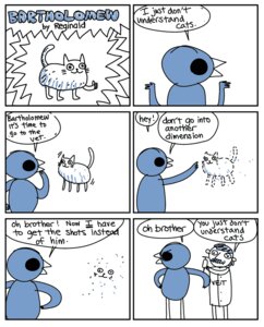 Rating: Safe Score: 0 Tags: 2010 ambiguous_gender anthro avian bartholomew_(nedroid) bird comic dialogue digital_media_(artwork) doctor domestic_cat e621 english_text felid feline felis gesture group hand_gesture humor male mammal medical medical_instrument medical_syringe nedroid reginald_(nedroid) scientific_instrument speech_bubble syringe tail text thumbs_up veterinarian what User: bunchy7s