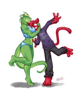Rating: Questionable Score: 0 Tags: 2008 anthro breast_smother breasts clothed clothing crossgender dalus dalus_(character) digital_media_(artwork) domestic_cat duo e621 eyes_closed felid feline felis female forced fur green_body horn hug lizard male mammal red_body red_fur reptile scalie shaw_(catminion) simple_background skimpy smothering standing tail white_background User: bunchy7s