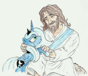 Rating: Safe Score: 0 Tags: bodily_fluids crayon_(artwork) crying duo e621 equid equine eye_contact female feral friendship_is_magic hasbro horse human jesus_christ joelashimself looking_at_another male mammal mixed_media my_little_pony pen_(artwork) pony princess_luna_(mlp) religion tears traditional_media_(artwork) User: bunchy7s