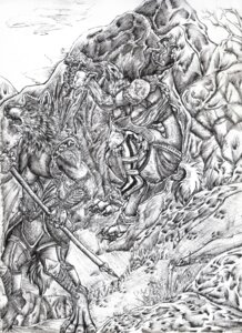 Rating: Questionable Score: 0 Tags: absurd_res anthro armor axe battle canid canine canis claws dagger digitigrade e621 english_text female greyscale hi_res ink_(disambiguation) knotwork krimzen_redwing male mammal melee_weapon monochrome pen simple_background text weapon white_background wolf User: bunchy7s