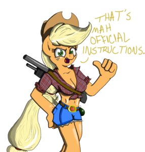 Rating: Safe Score: 0 Tags: 2012 anthro anthrofied applejack_(mlp) blonde_hair breasts cleavage clothed clothing cowboy_hat dialogue e621 earth_pony english_text equid equine female freckles friendship_is_magic fur green_eyes gun hair hand_on_butt hasbro hat headgear headwear hi_res horse mammal my_little_pony open_mouth orange_body orange_fur pony ranged_weapon shotgun simple_background solo tail text the-wazz weapon white_background User: bunchy7s