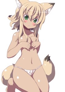Rating: Questionable Score: 0 Tags: :< absurd_res animal_humanoid barefoot blonde_hair blush breasts cleavage clothed clothing covering covering_breasts covering_self e621 feet female green_eyes hair hi_res humanoid kneeling kogetsu looking_at_viewer mammal navel short_hair simple_background solo tail white_background User: bunchy7s