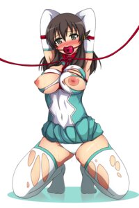 Rating: Questionable Score: 0 Tags: arms_behind_head ball_gag blush bodysuit bondage breast_bondage breasts brown_eyes brown_hair collar drooling elbow_gloves female gag gagged kneeling kyouno_madoka leash long_hair looking_at_viewer nipples panties rinne_no_lagrange rope rule34 saliva skirt skirt_pull solo sweat tear thighhighs torn_clothes torn_thighhighs yuzumiya_mono User: bunchy7s