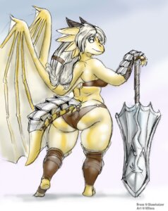 Rating: Questionable Score: 0 Tags: anthro armor big_butt brass_(showkaizer) breasts butt clothed clothing dragon e621 female melee_weapon membrane_(anatomy) membranous_wings mythological_creature mythological_scalie mythology non-mammal_breasts overweight overweight_anthro overweight_female rear_view scalie solo sword tail vdisco weapon wide_hips wings User: bunchy7s