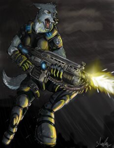 Rating: Safe Score: 0 Tags: anthro armor athletic athletic_anthro athletic_male black_nose boob_armor boots canid canine canis chainsaw clothed clothing e621 epic_games fangs female footwear fur gears_of_war gloves grey_body grey_fur gun handwear holding_gun holding_object holding_ranged_weapon holding_weapon lancer_(gears_of_war) male mammal microsoft military outside power_tool raining ranged_weapon shadster sharp_teeth shoes shooting snarling snout soldier solo storm tail teeth tools warrior weapon wolf xbox_game_studios yellow_eyes User: bunchy7s