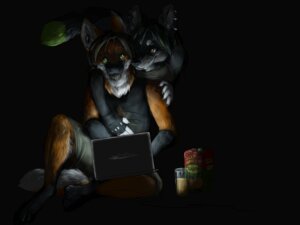 Rating: Safe Score: 0 Tags: 4:3 anthro barefoot beverage black_background black_body black_fur black_hair black_nose brown_eyes canid canine canis claws clothing computer container cup dark digitigrade duo e621 ear_piercing electronics eye_contact feet female fingerless_gloves front_view fuckie fuckie_(character) fur gloves gloves_(marking) green_body green_eyes green_fur green_hair hair handwear juice_(beverage) laptop leg_markings looking_aside looking_at_another male mammal maned_wolf markings multicolored_hair orange_body orange_fur orange_juice piercing raksha_silvermoon simple_background sitting sleeveless_shirt smile socks_(marking) tail white_body white_fur wolf User: bunchy7s