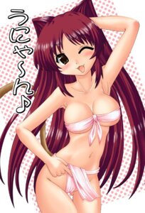 Rating: Questionable Score: 0 Tags: 1girls animal_ears armpits bandeau bare_shoulders blush bow breasts brown_eyes cat_ears cat_girl cat_tail collarbone cute cute_fang female front-tie_top fundoshi hair hase_yu kousaka_tamaki large_breasts long_hair midriff navel nekomimi purple_ribbon red_eyes red_hair ribbon rule34 tail to_heart_(series) to_heart_2 translation_request very_long_hair wink User: bunchy7s