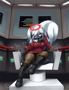 Rating: Safe Score: 0 Tags: 2011 abluedeer anthro asphyxia_lemieux biped boots bottomwear breasts chair clothed clothing detailed detailed_background digital_media_(artwork) e621 eyewear female footwear furniture glasses hair halo hi_res looking_at_viewer mammal mephitid purple_eyes shaded shoes sitting skirt skunk solo star_trek star_trek_the_original_series striped_skunk tail toony uniform upskirt white_hair User: bunchy7s