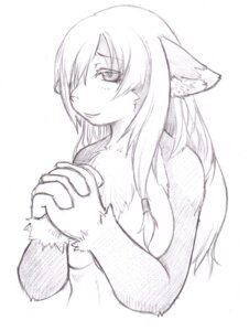 Rating: Questionable Score: 0 Tags: accessory anthro blush breasts chest_tuft clasped_hands clothed clothing e621 felid female hair hair_accessory inner_ear_fluff kurube long_hair looking_at_viewer mammal monochrome one_eye_obstructed one_eye_visible simple_background sketch smile smiling_at_viewer solo topless tuft white_background white_hair User: bunchy7s