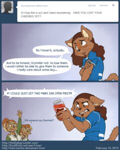 Rating: Safe Score: 0 Tags: 2013 4:5 anthro ask_blog beaver black_nose brown_body brown_fur brown_hair bunn_delafontaine cinn_delafontaine clothed clothing comic container dialogue digital_media_(artwork) e621 english_text facial_hair felid fur hair hoodie humor innuendo jar long_hair male mammal ponytail rodent shirt sibling_(lore) soul_patch t-kay t-kay_(character) text topwear tumblr twins_(lore) url user_avatar whiskers yellow_eyes User: bunchy7s
