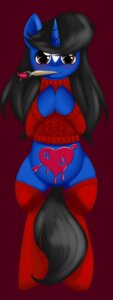 Rating: Safe Score: 0 Tags: 2012 black_hair blue_body blue_fur blush brown_eyes brush clothing digital_media_(artwork) e621 equid equine fan_character female feral fur hair hasbro heart_symbol hi_res hooves horn klodette kloudmutt legwear long_hair looking_at_viewer mammal my_little_pony mythological_creature mythological_equine mythology paint solo standing stockings sweater tail topwear unicorn User: bunchy7s