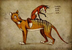 Rating: Safe Score: 0 Tags: ambiguous_gender canid canine counting culpeofox dasyuromorph duo e621 english_text feral fox mammal marsupial on_top recently_extinct_species side_view tail text thylacine User: bunchy7s