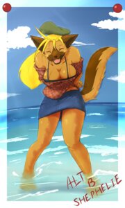 Rating: Safe Score: 0 Tags: 3:5 alt-b-shephelie anthro beach beret blonde_hair bottomwear breasts canid canine canis cleavage clothed clothing cloud detailed_background domestic_dog e621 eyes_closed fangs female hair hat headgear headwear mammal miniskirt open_mouth outside partially_submerged sea seaside skirt sky smile solo tail teeth toony water whim_(artist) User: bunchy7s