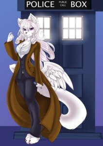 Rating: Safe Score: 0 Tags: 2013 3_toes angelis anthro barefoot biped british_broadcasting_corporation butt_wings claws clothed clothing coat conditional_dnp doctor_who domestic_cat e621 english_text feathered_wings feathers feet felid feline felis female fur hair looking_at_viewer mammal mrawl police_box pose purple_eyes solo sonic_screwdriver suit tardis tenth_doctor text the_doctor_(doctor_who) toe_claws toes topwear unusual_wing_placement wings User: bunchy7s