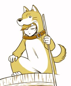 Rating: Safe Score: 0 Tags: ambiguous_gender anthro brown_collar canid canine canis clothing collar costume dog_costume domestic_dog e621 fursuit human low_res mammal mlopretta simple_background solo tail white_background User: bunchy7s