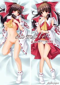 Rating: Questionable Score: 0 Tags: bow breasts brown_hair censored dakimakura detached_sleeves dodojune female footwear hairbow legs lying nipples panties pussy red_eyes reimu_hakurei rule34 sample shirt_lift socks touhou underwear white_panties User: bunchy7s