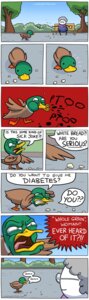 Rating: Safe Score: 0 Tags: anas anatid angry animal_noises anseriform avian bar_emanata bird bread comic dabbling_duck dialogue different_sound_effects duck e621 eating elderly emanata english_text eyewear feeding female food glasses grass gregor_czaykowski grey_hair hair hi_res human linked_speech_bubble loading_artist male mallard mammal onomatopoeia outside park plant pointy_speech_bubble quacking sound_effects speech_bubble spitting spitting_sound_effect text text_emphasis tree underline url wood User: bunchy7s