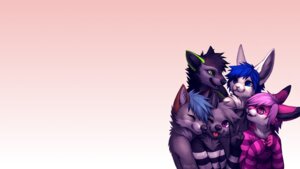 Rating: Safe Score: 0 Tags: 16:9 2012 ambiguous_gender anthro blue_eyes blue_hair canid canine canis clothing digital_media_(artwork) e621 eye_contact eyes_closed eyewear falvie fur glasses green_eyes grey_body grey_fur group hair hi_res hug lagomorph leporid looking_at_another male mammal pink_body pink_fur pink_hair purple_eyes rabbit shirt topwear widescreen wolf User: bunchy7s