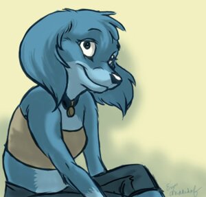 Rating: Safe Score: 0 Tags: anthro biped blue_body blue_fur bottomwear canid canine canis clothed clothing collar dingbat domestic_dog e621 female fur looking_aside low_res mammal midriff pants raine_(rainedog) rainedog side_view simple_background sitting smile solo User: bunchy7s