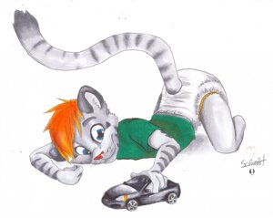 Rating: Safe Score: 0 Tags: ageplay anthro arms_bent ass_up bent_legs blue_eyes clean_diaper clothed clothing diaper e621 felid holding_object holding_toy infantilism male mammal pantherine playing_with_toys raised_tail roleplay scrumpet simple_background smile solo stripes tail tiger toy toy_car toy_vehicle wearing_diaper white_background white_diaper young young_anthro User: bunchy7s